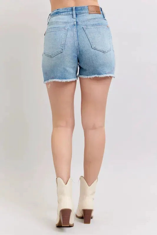 Judy Blue Full Size High Waist Western Embroidery Detail Cut Off Denim Shorts Plus Size by Judy Blue