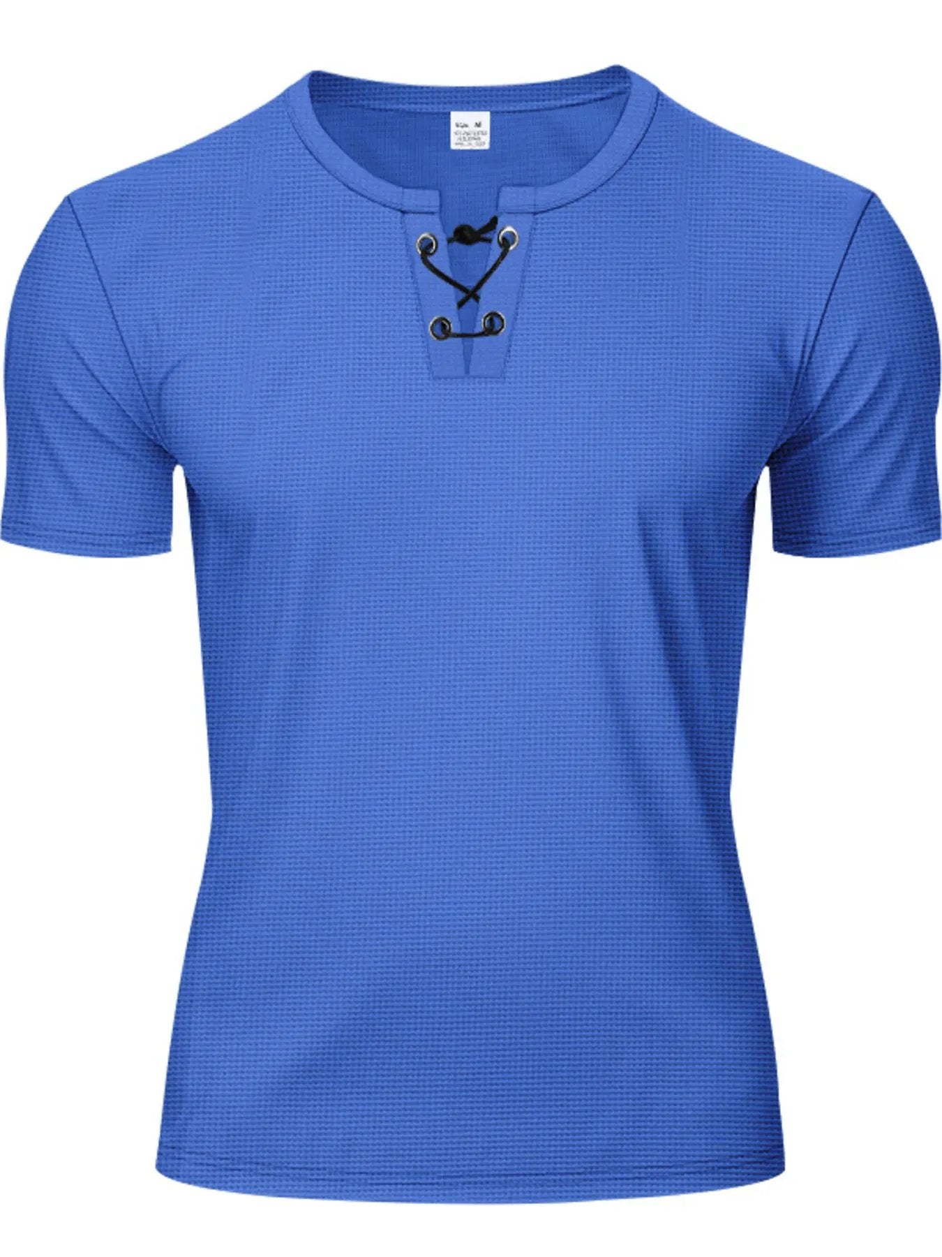 Men's Full Size Lace-Up Neck T-Shirt Plus Size by Trendsi