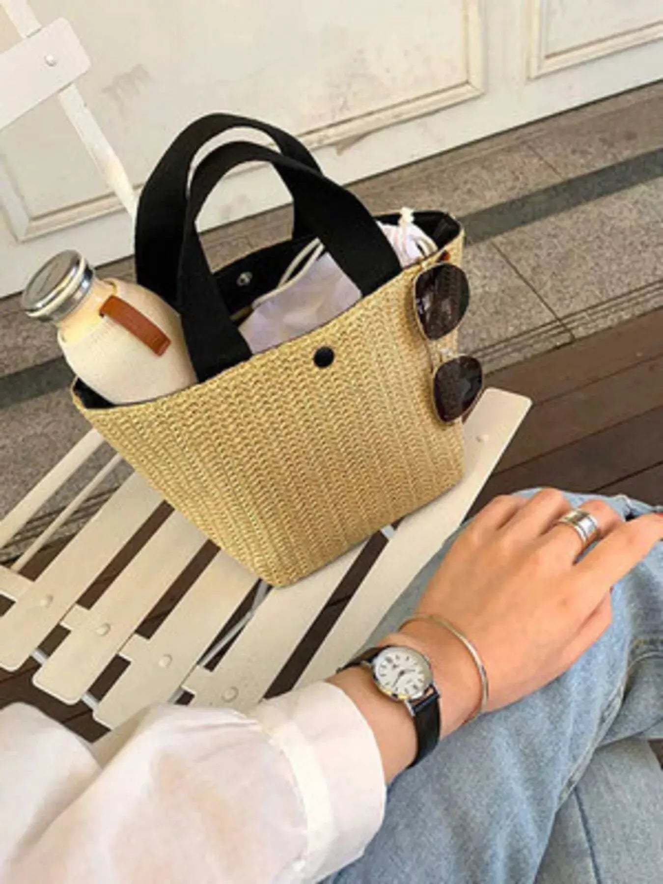 Woven Straw Tote Bag by Partner Label
