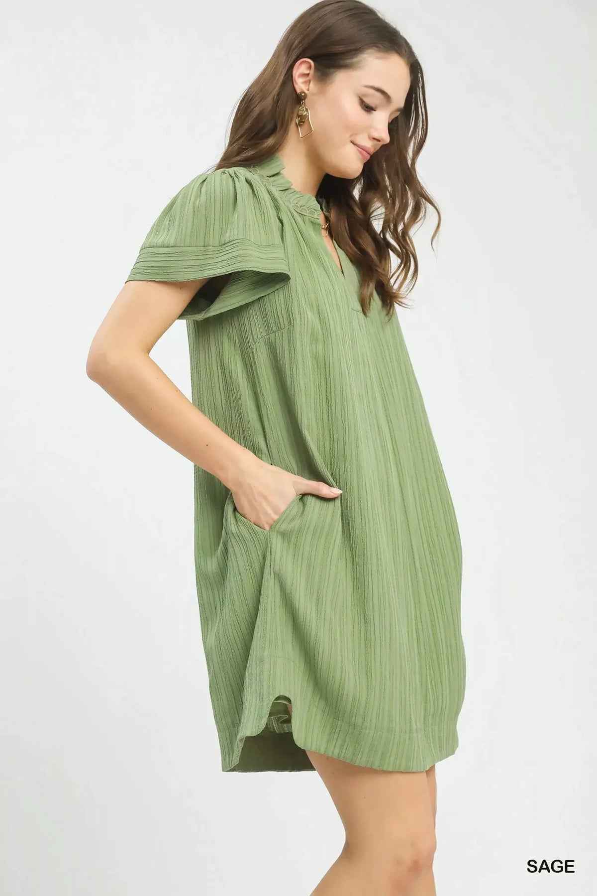 Umgee Flutter Sleeve V-Neck Shift Dress by Umgee