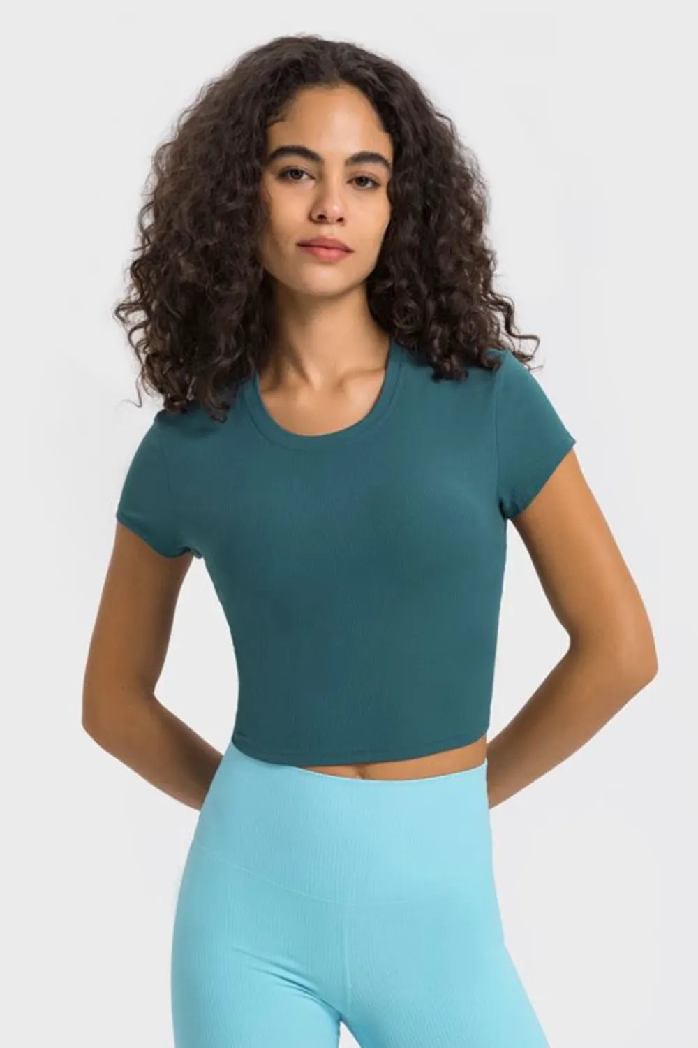 Millennia Round Neck Short Sleeve Cropped Sports T-Shirt by Millennia