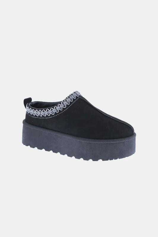 Weeboo Platform Embroidered Trim Slip-On Boots by Weeboo