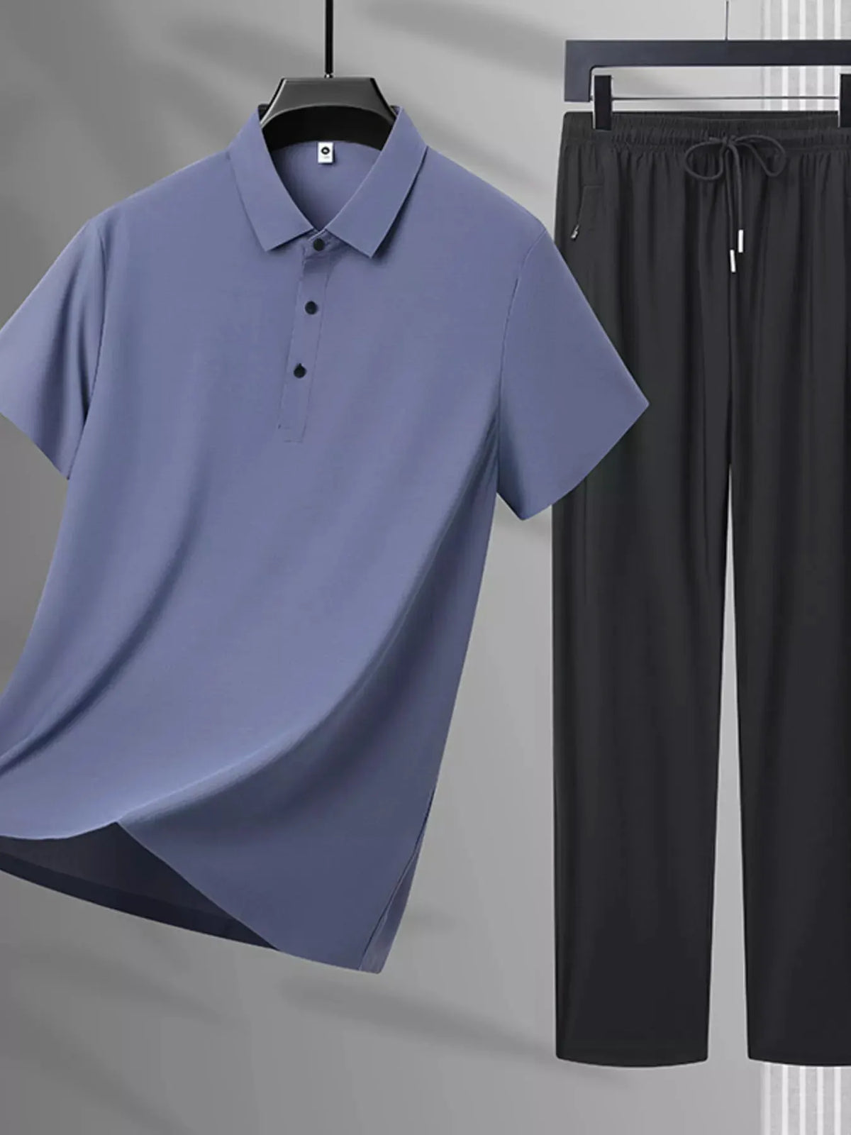 Men's Plus Size Button Detail Polo and Pants Set by POL