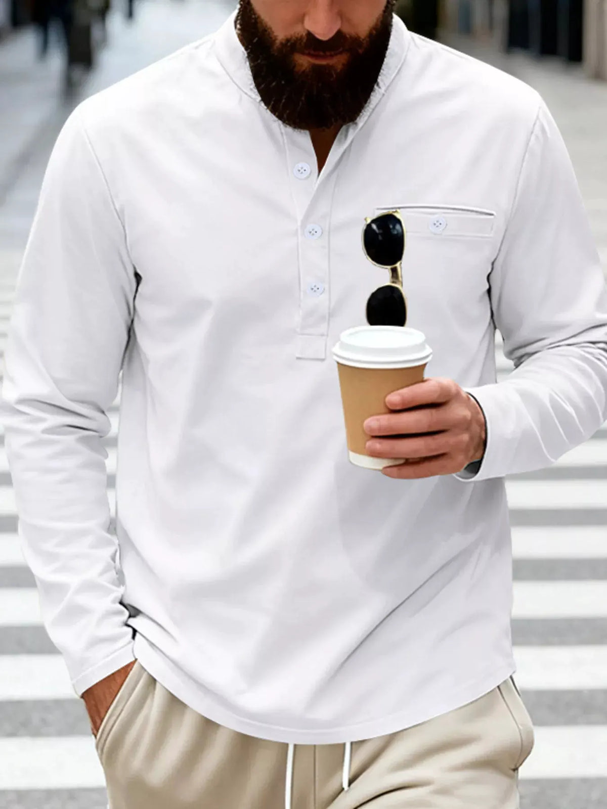 Men's Full Size Button Detail Long Sleeve Shirt Plus Size by Trendsi