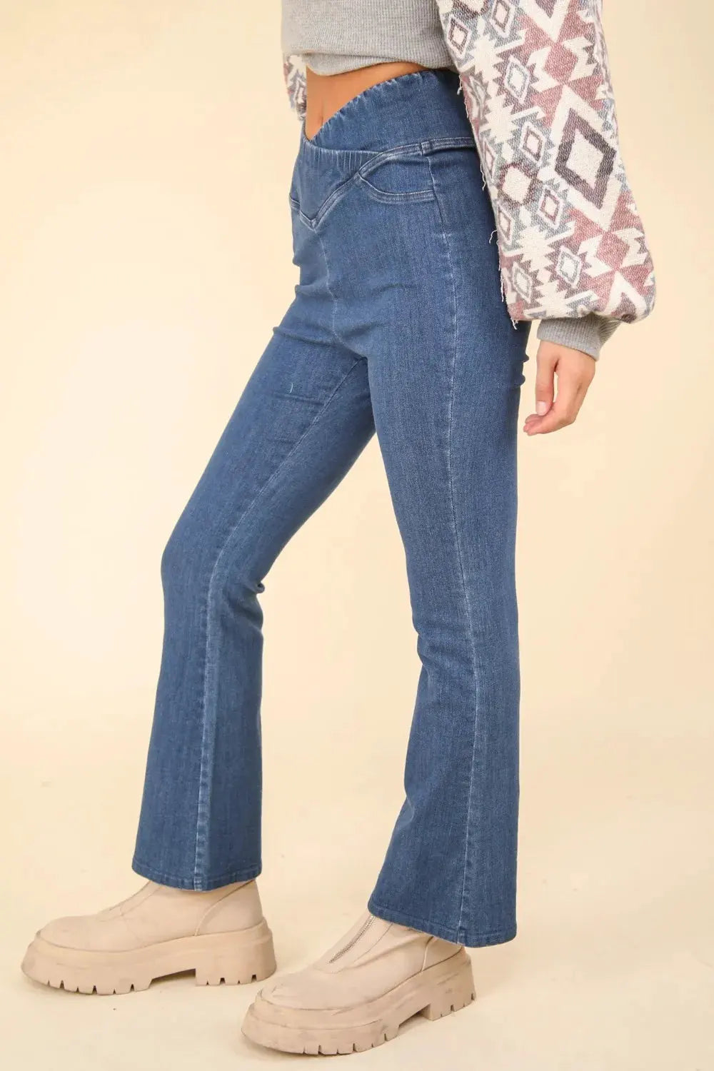 VERY J Washed Denim Stretchy Crossover Waist Leggings by Very J