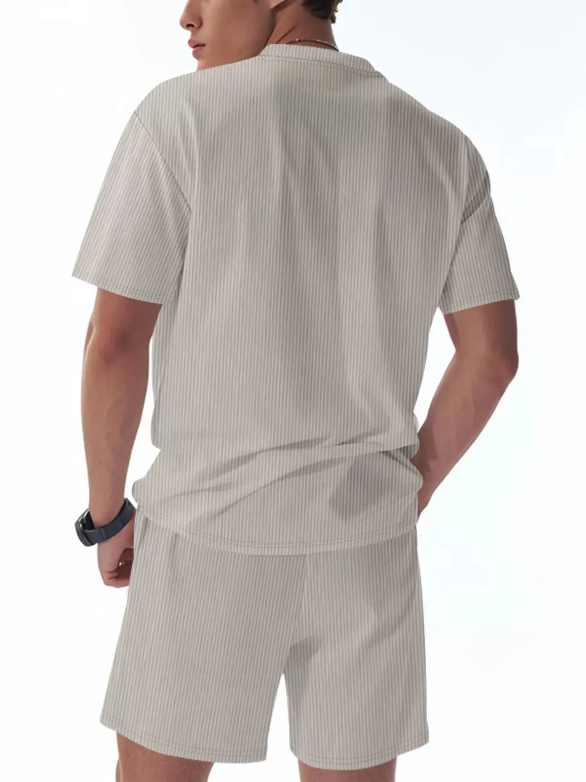 Men's Full Size Casual Striped Top and Shorts Set Plus Size by Trendsi