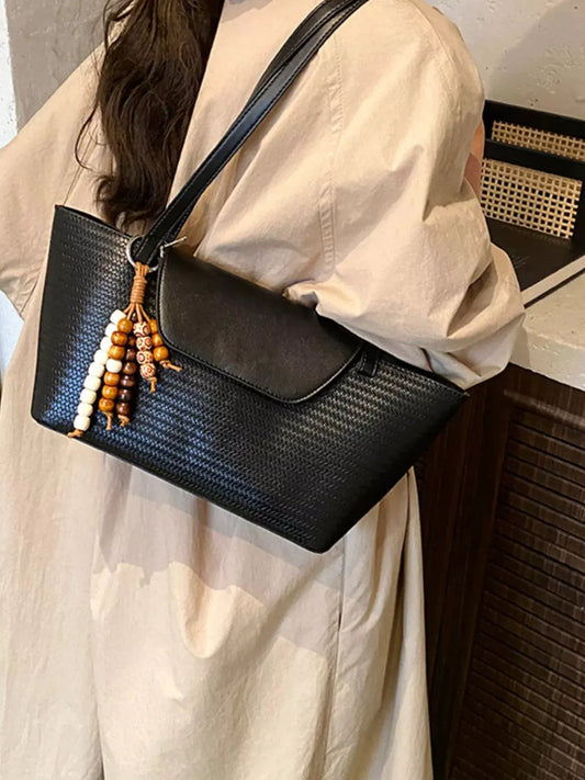 Texture Tote Bag with Beaded Charm by Partner Label