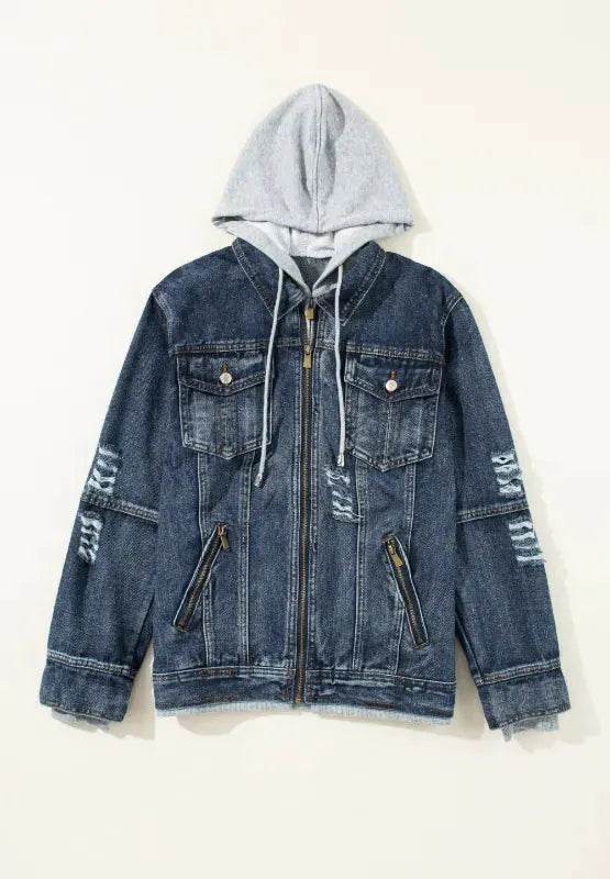 Fake Two-Piece Hooded Zip-Up Denim Jacket by Partner Label