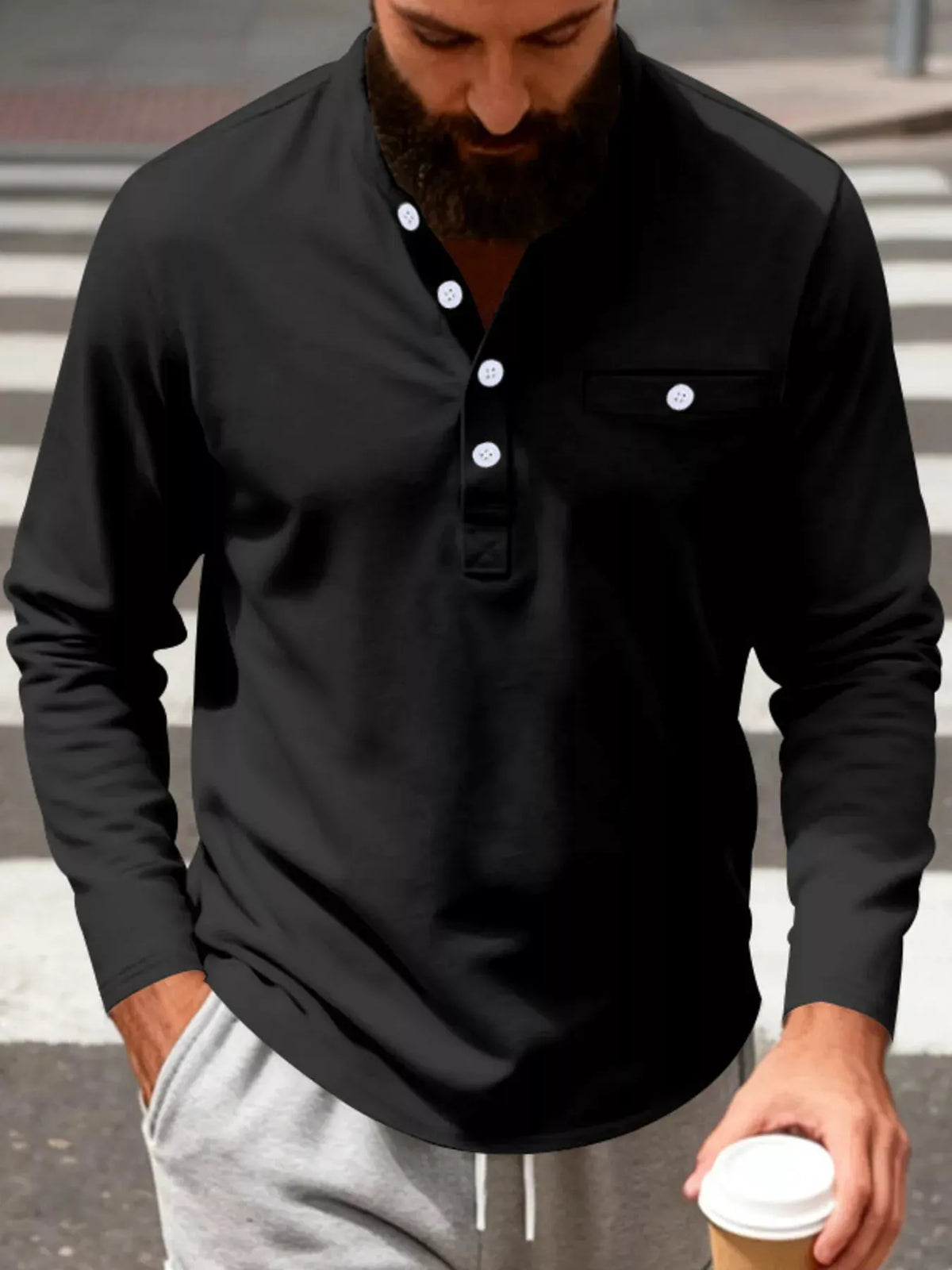 Men's Full Size Button Detail Long Sleeve Shirt Plus Size by Trendsi