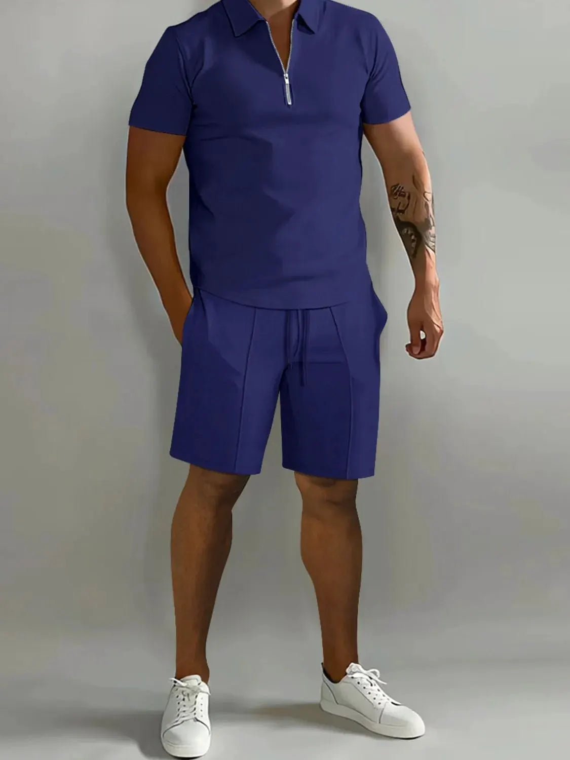 Men's Full Size Collared Neck Short Sleeve Top and Shorts Set Plus Size by Partner Label