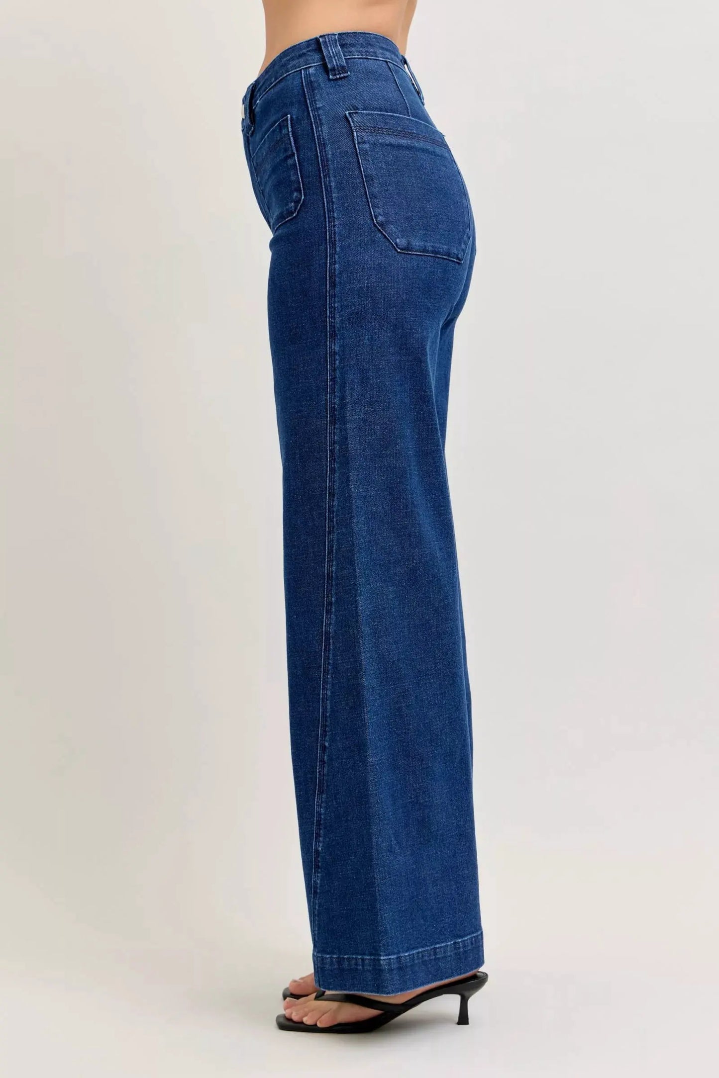 Judy Blue High-Waisted Retro Wide Jeans with Patch Pkts & Twisted Seams by Judy Blue