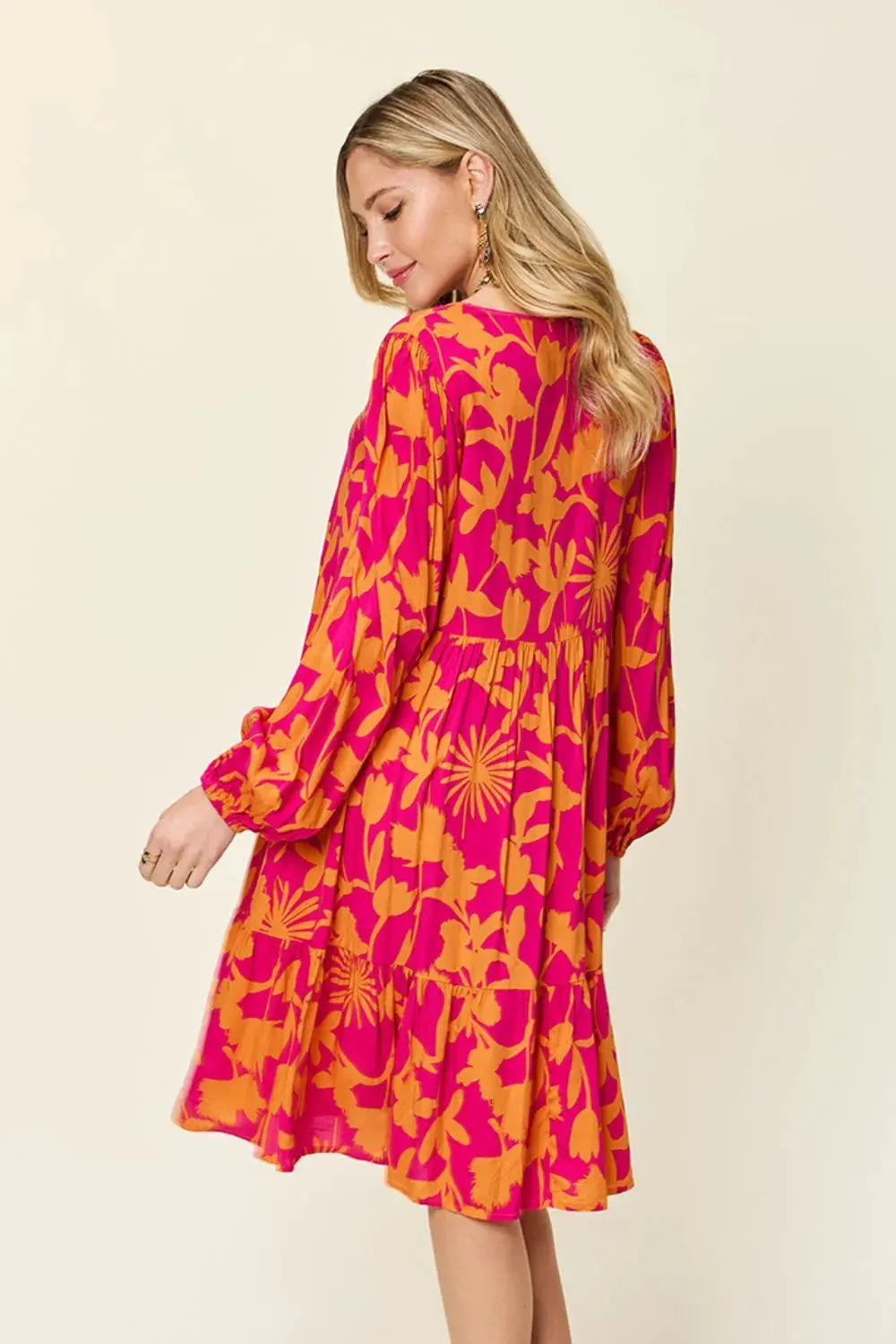Double Take Full Size Printed Ruffle Hem Dress with Pocket by Double Take