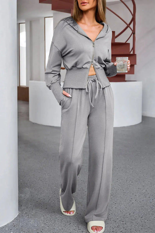 Dropped Shoulder Hoodie and Drawstring Pants Active Set by Partner Label
