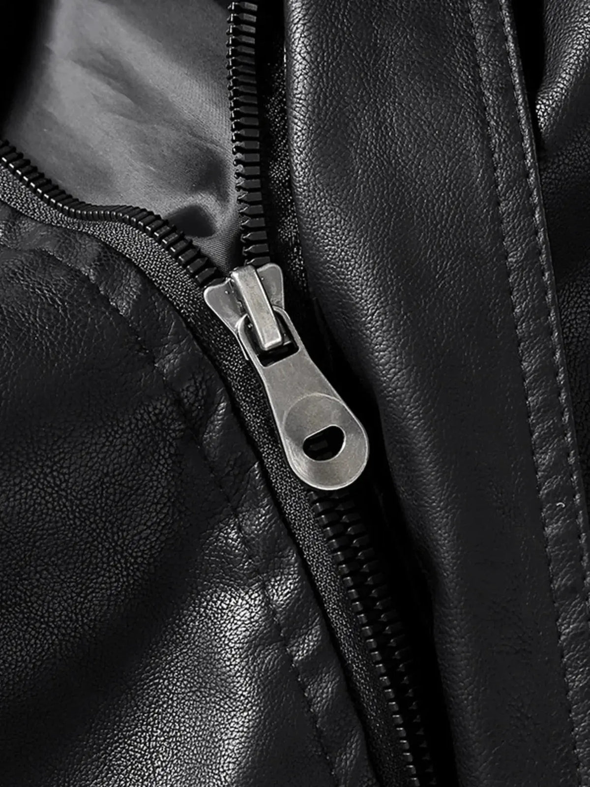 Men's Zip Up Long Sleeve Leather Jacket by Trendsi