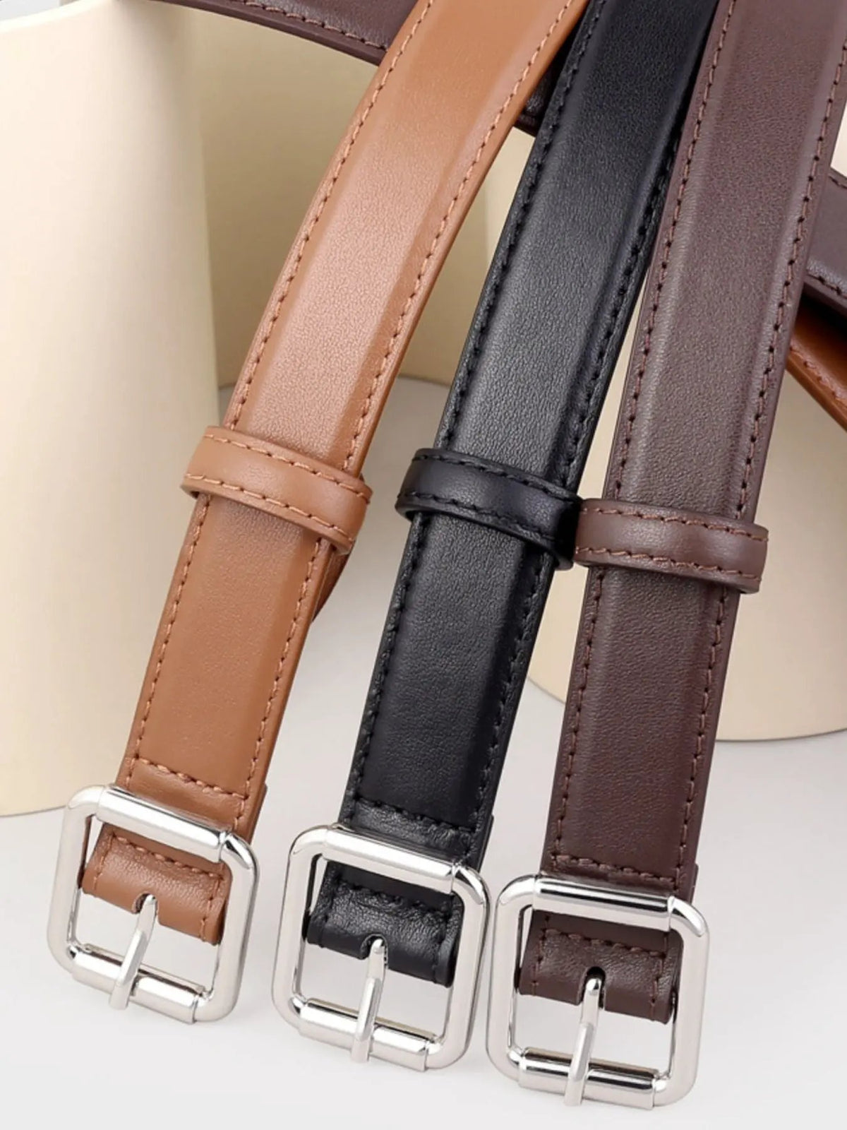 Square Buckle Leather Belt by Trendsi