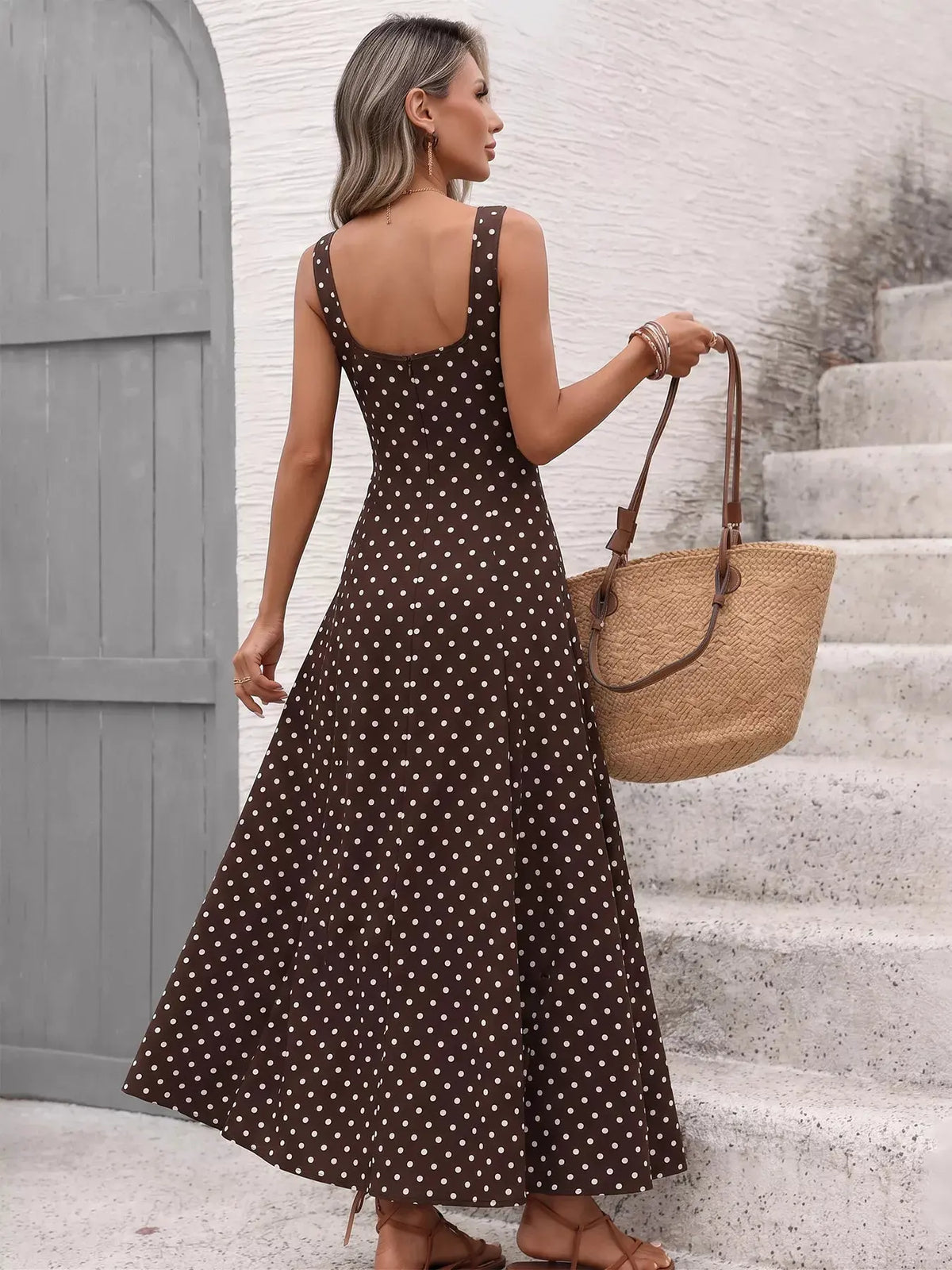 Polka Dot Sleeveless Maxi Dress by POL