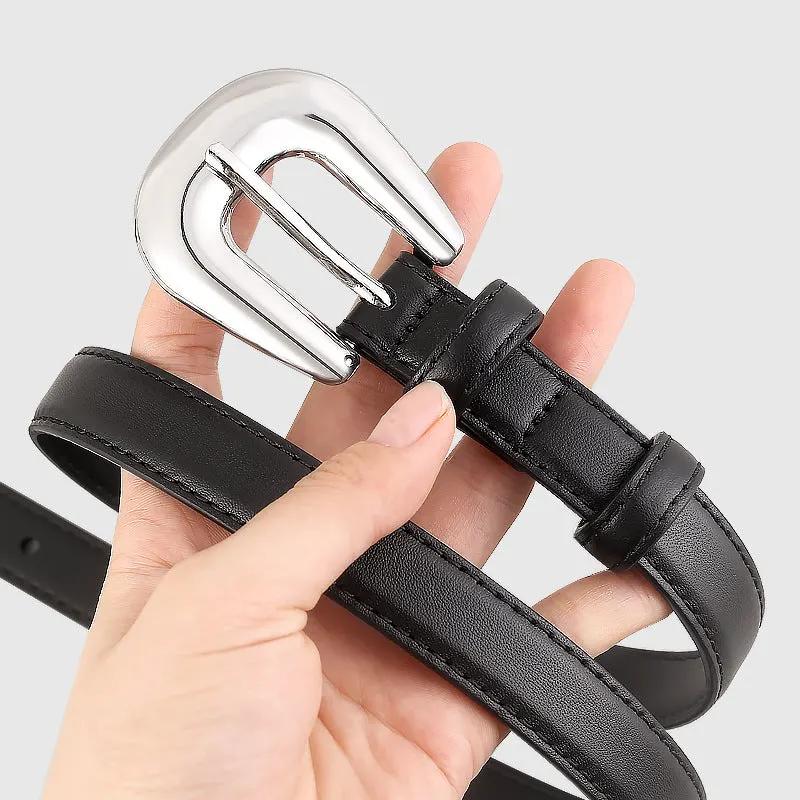 Leather Belt with Silver Buckle by Trendsi