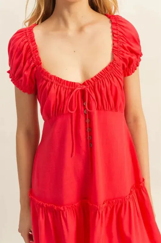 HYFVE Ruched Frill Tiered Short Sleeve Mini Dress by HYFVE