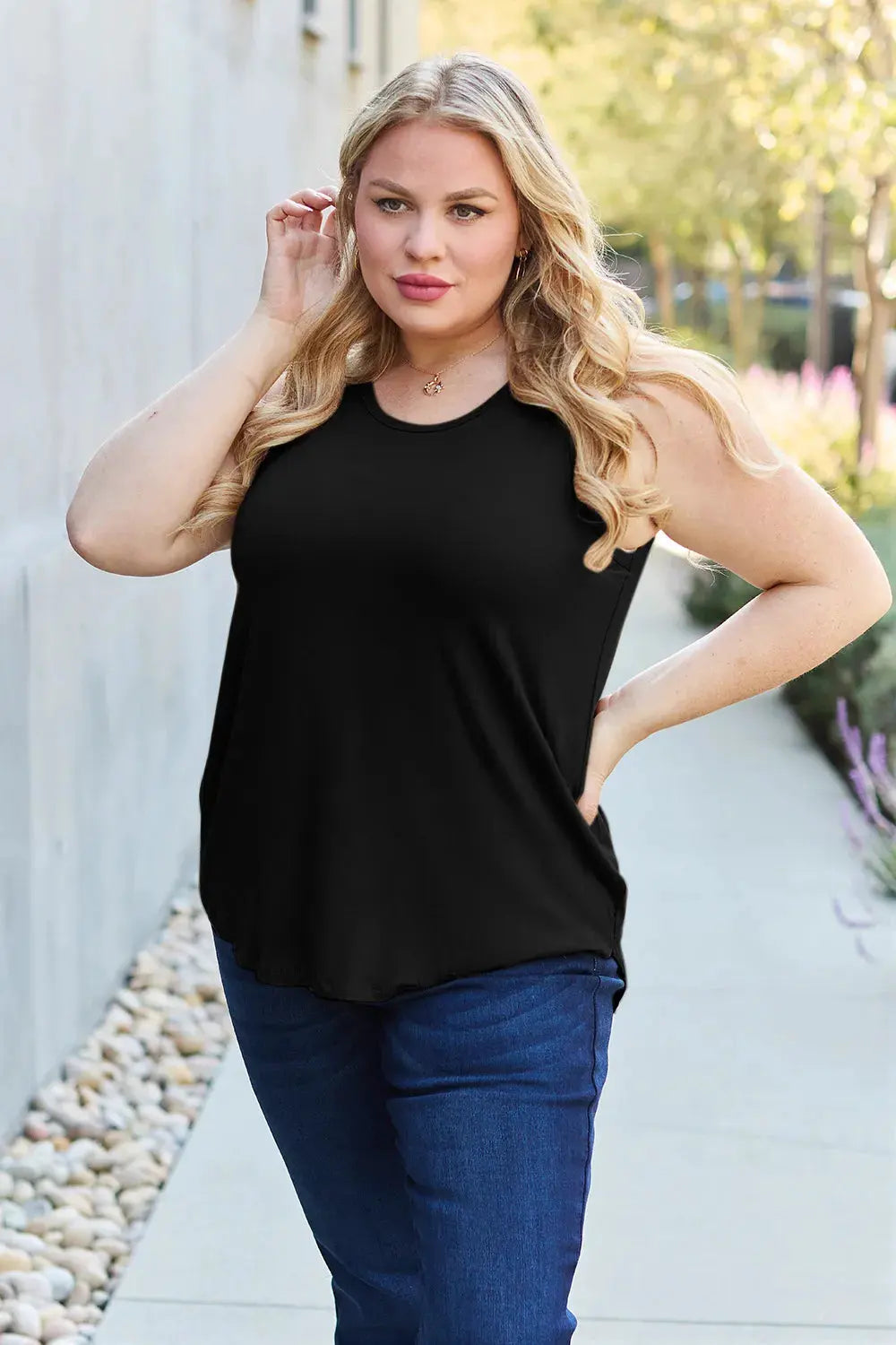 Basic Bae Full Size Round Neck Curved Hem Tank by Basic Bae