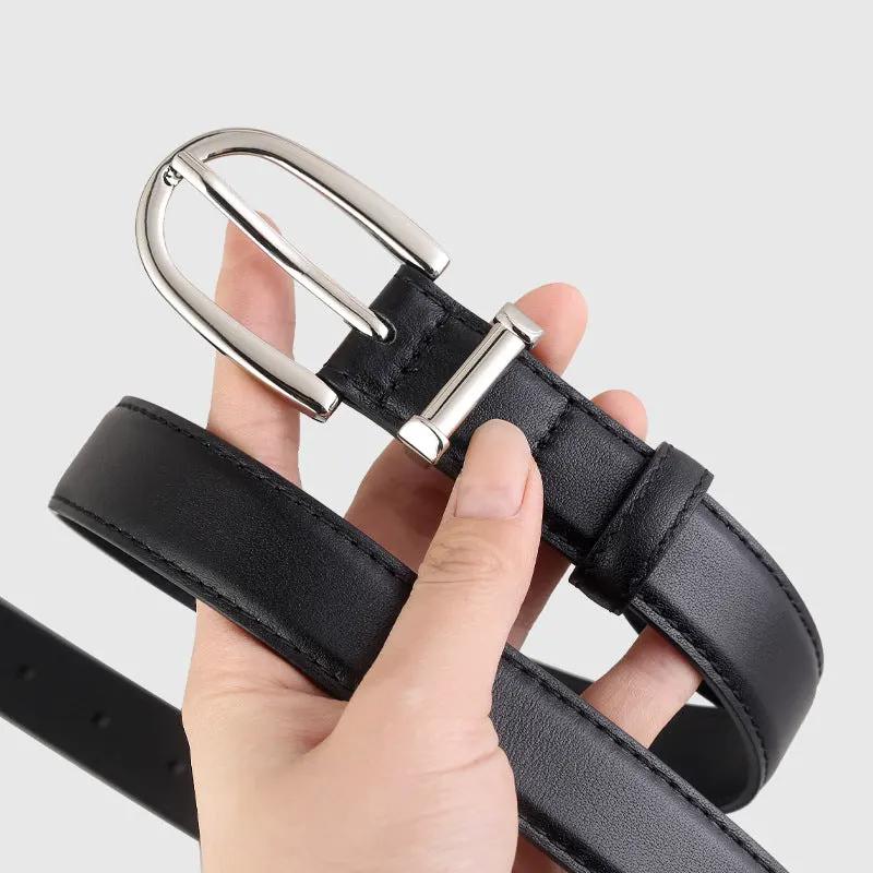 Classic Leather Belt with Silver Buckle by Trendsi
