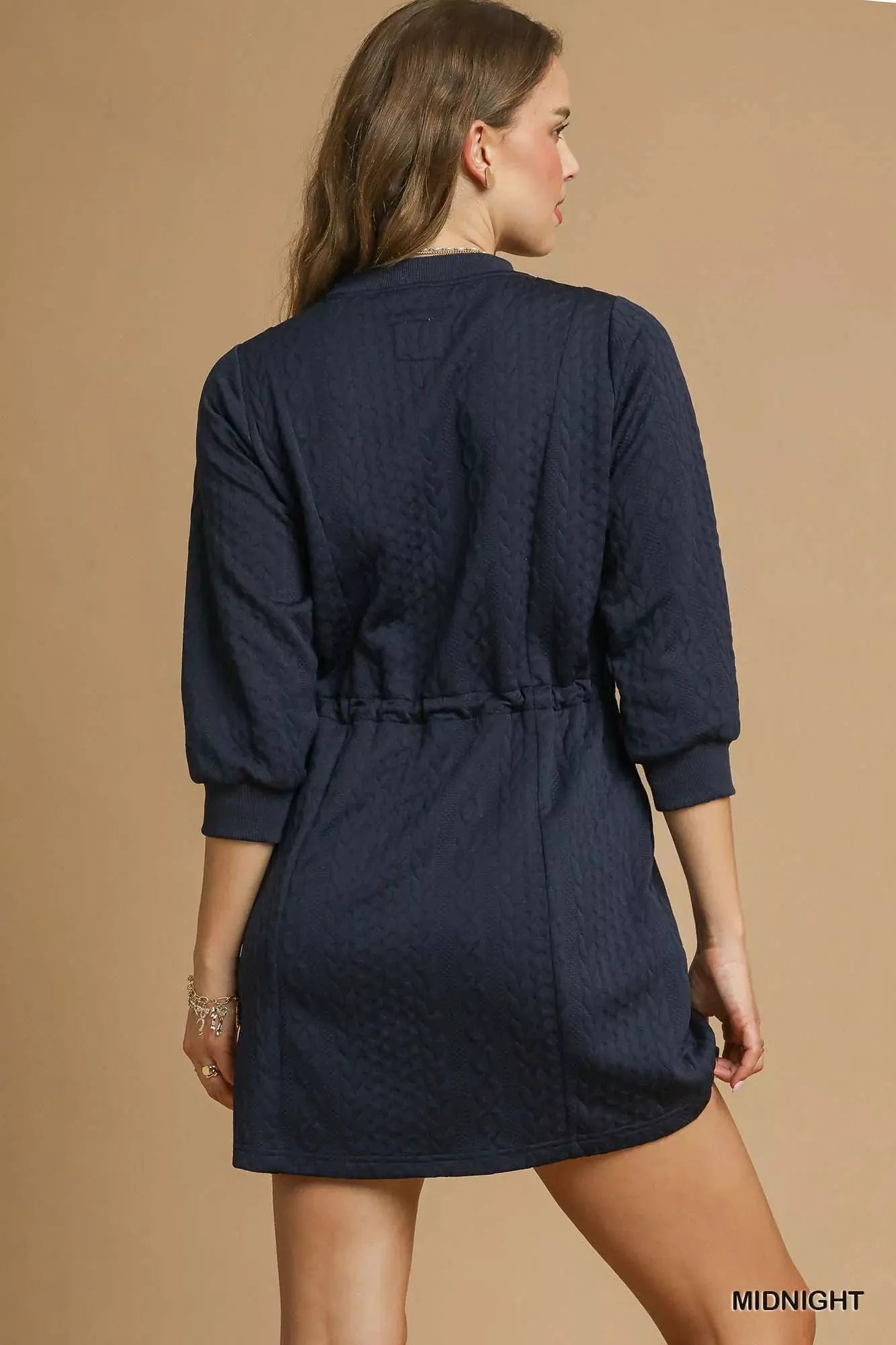 Umgee Drawstring Cable Knit Mini Dress with Pockets by Umgee