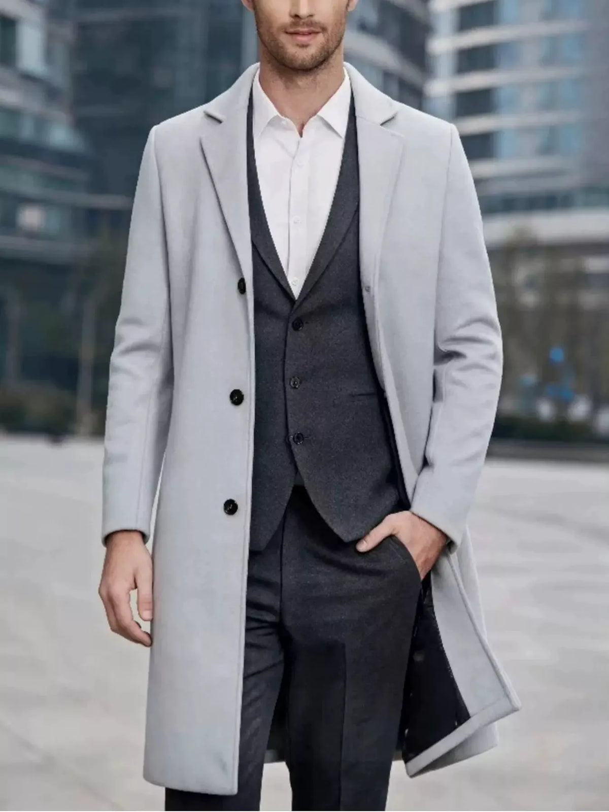 Men's Plus Size Slim-Fit Lapel Collar Overcoat by Trendsi