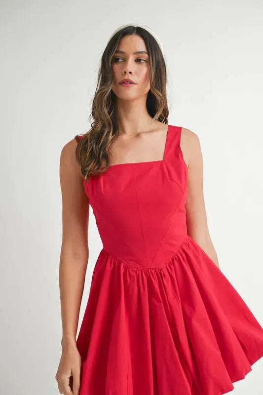 MABLE Poplin Square Neckline Bubble Mini Dress by MABLE