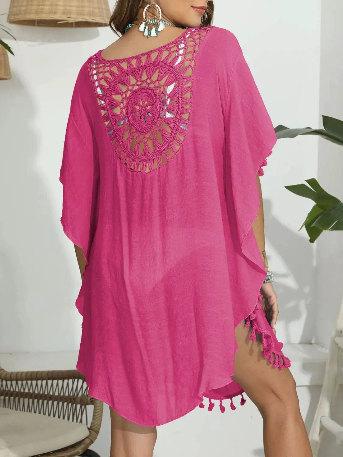 Tassel Crochet Round Neck Cover-Up by Partner Labels
