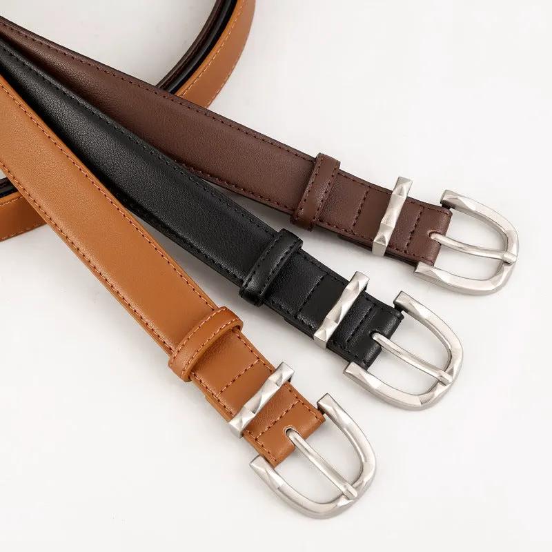 Classic Leather Skinny Belt by Trendsi