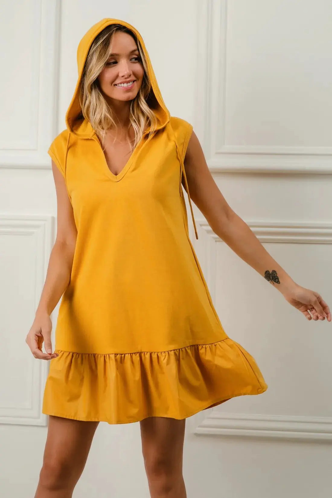 BiBi Ruffled French Terry Hooded Dress by BiBi