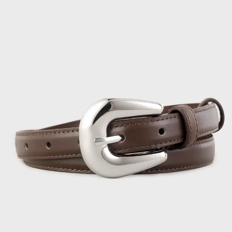 Leather Belt with Silver Buckle by Trendsi