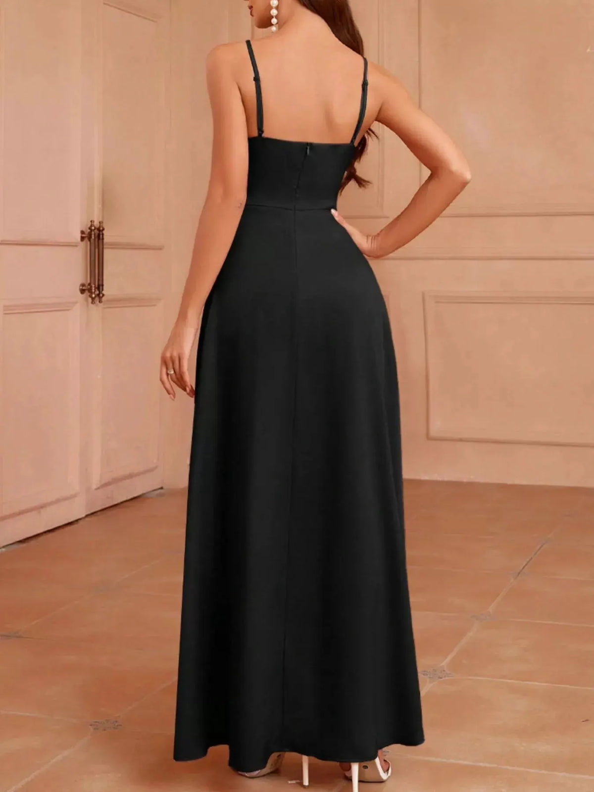 Slit Spaghetti Strap Maxi Dress by Partner Label
