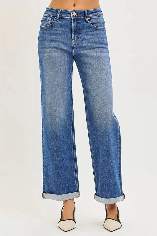 RISEN Full Size High Rise Relaxed Fit Ankle Straight Cuff Jeans Plus Size by RISEN