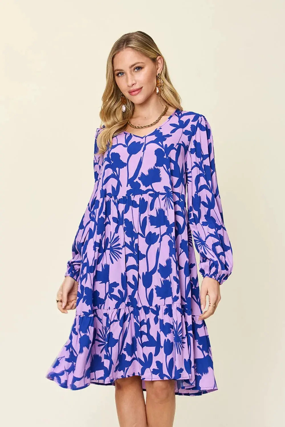Double Take Full Size Printed Ruffle Hem Dress with Pocket by Double Take