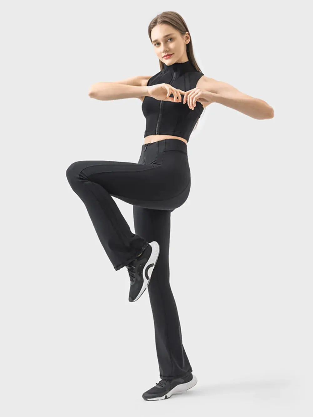 Millennia Zipper Detail High Waist Active Pants by Millennia