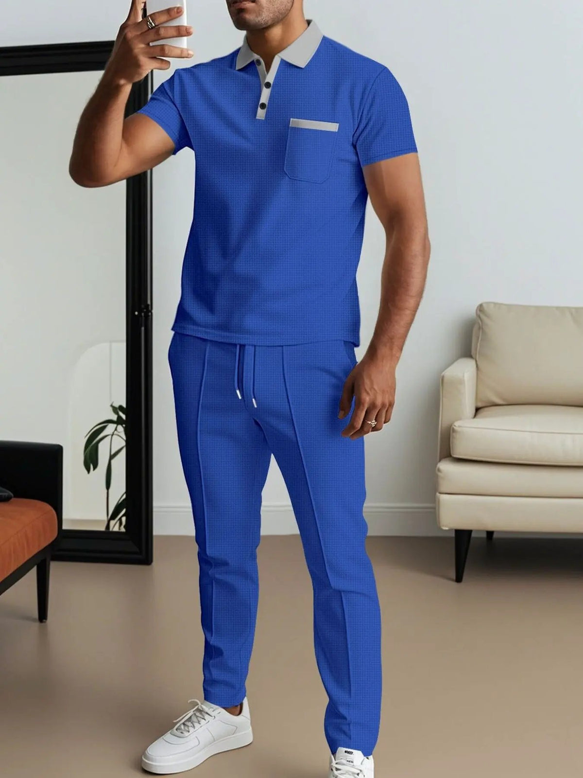 Men's Full Size Short Sleeve Polo and Pants Set Plus Size by Trendsi