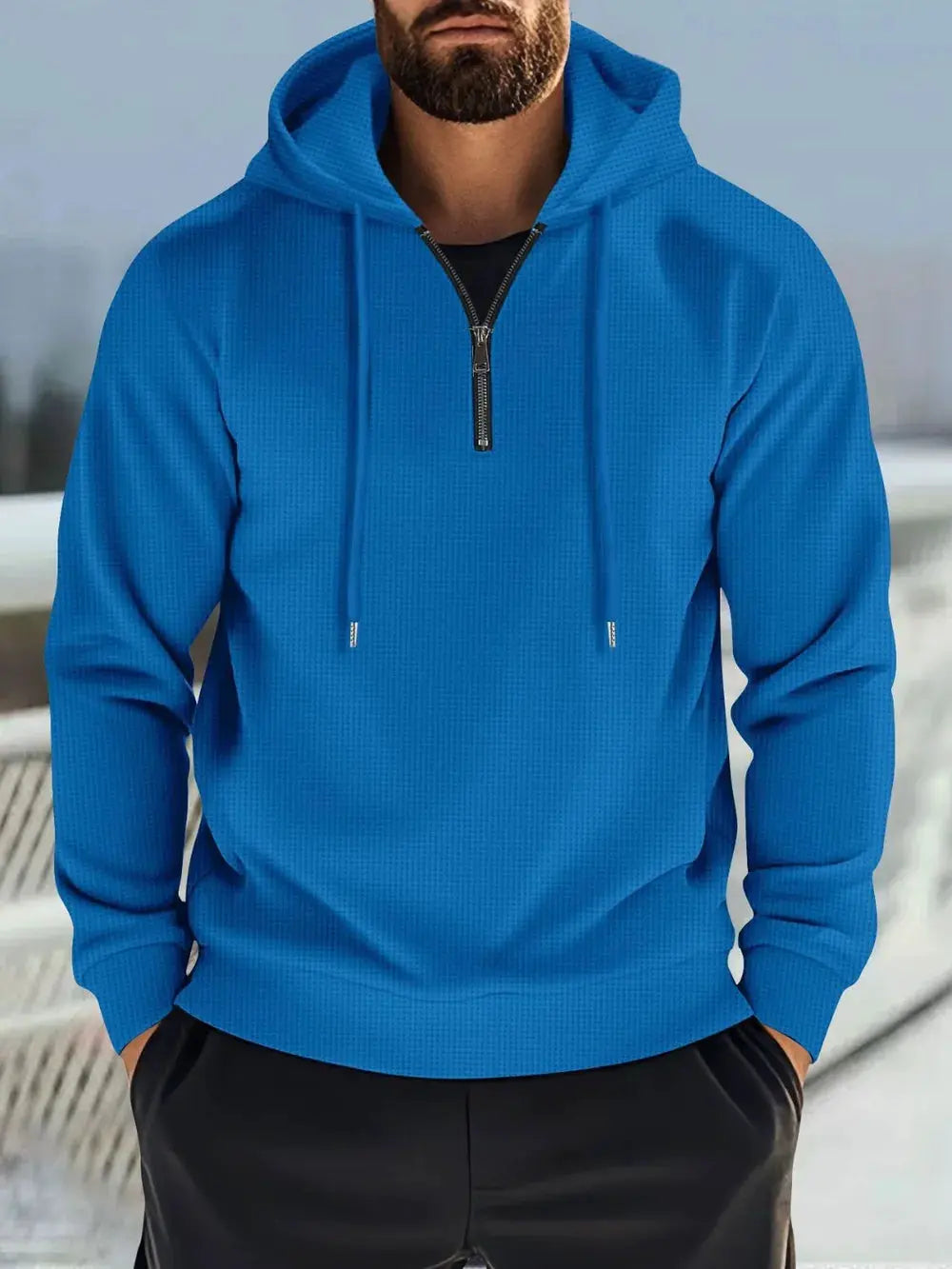 Men's Full Size Quarter Zip Long Sleeve Drawstring Hoodie Plus Size by Partner Label