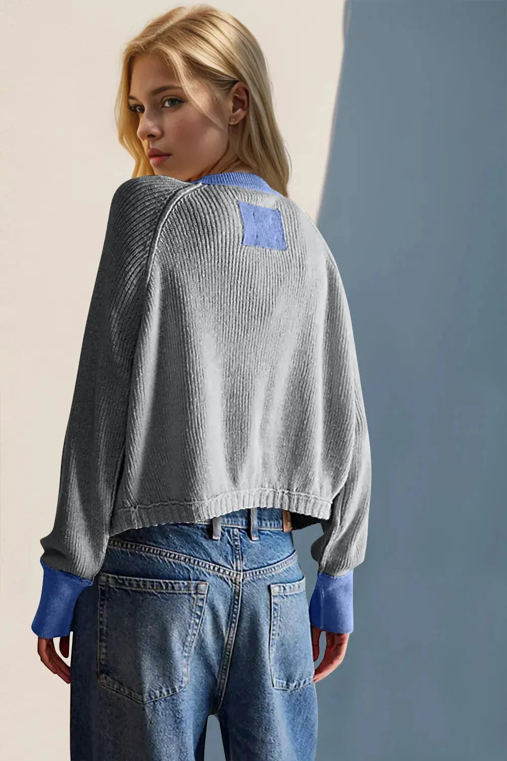 Double Take Contrast Button Up Long Sleeve Cardigan by Double Take