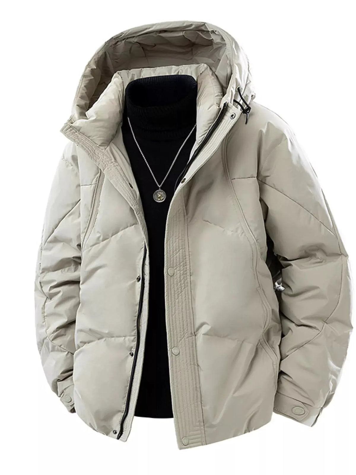 Men's Plus Size Snap Down Hooded Puffer Jacket by Partner Label