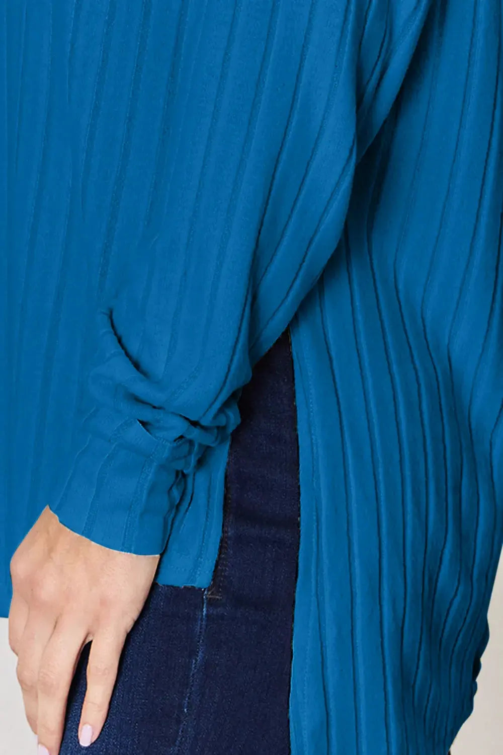 Basic Bae Full Size Ribbed Round Neck Slit T‑Shirt | Partner Labels Selection by Partner Label