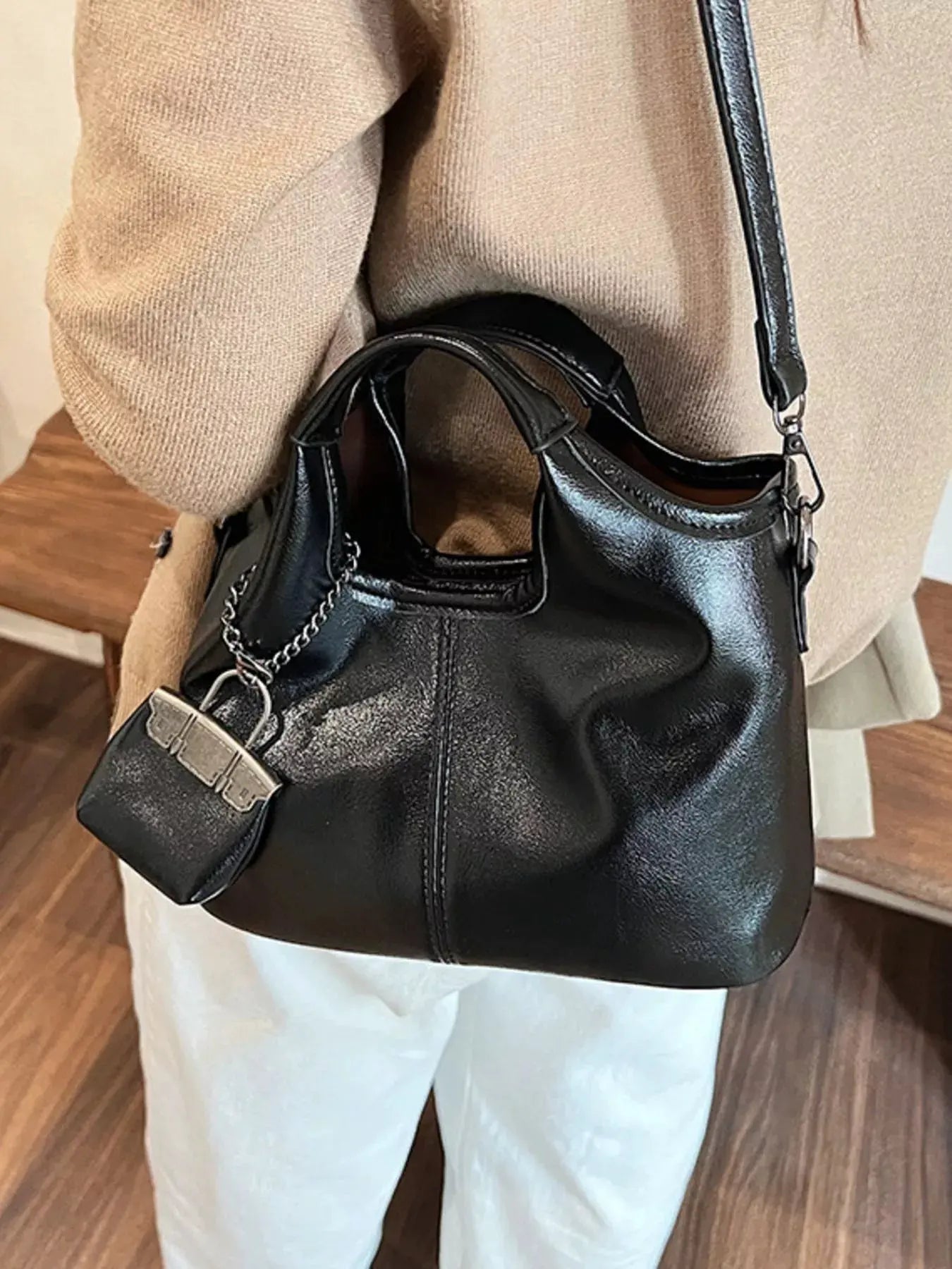 Leather Crossbody Bag with Charm by Partner Label