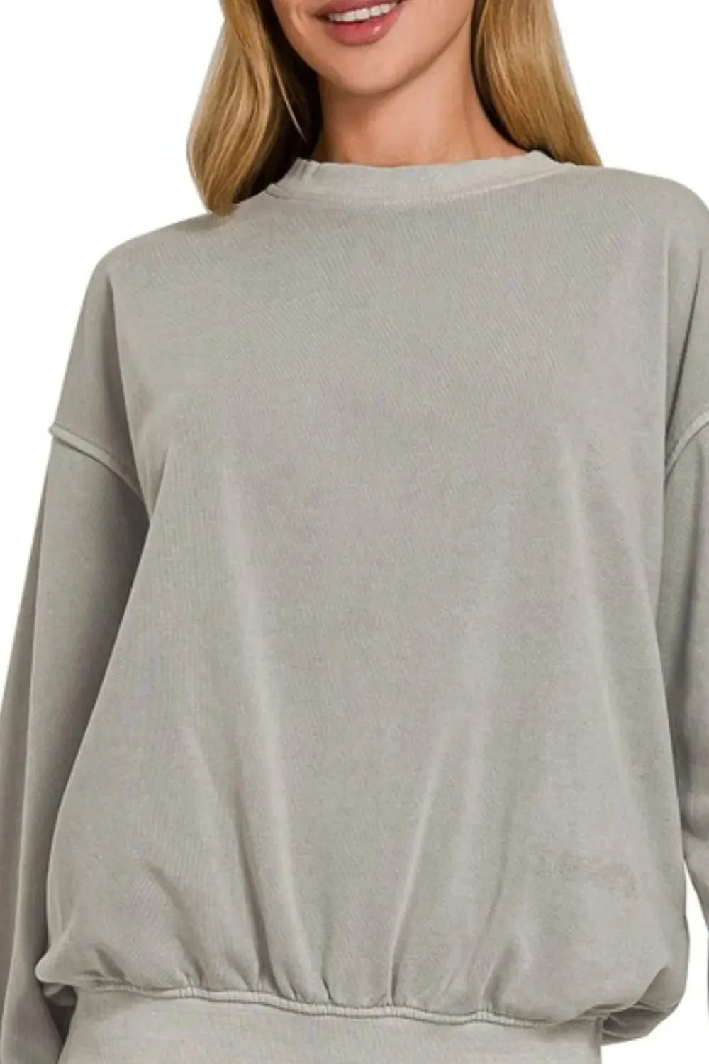 Zenana Soft Fleece Pigment Dye Round-neck Sweatshirts by Zenana