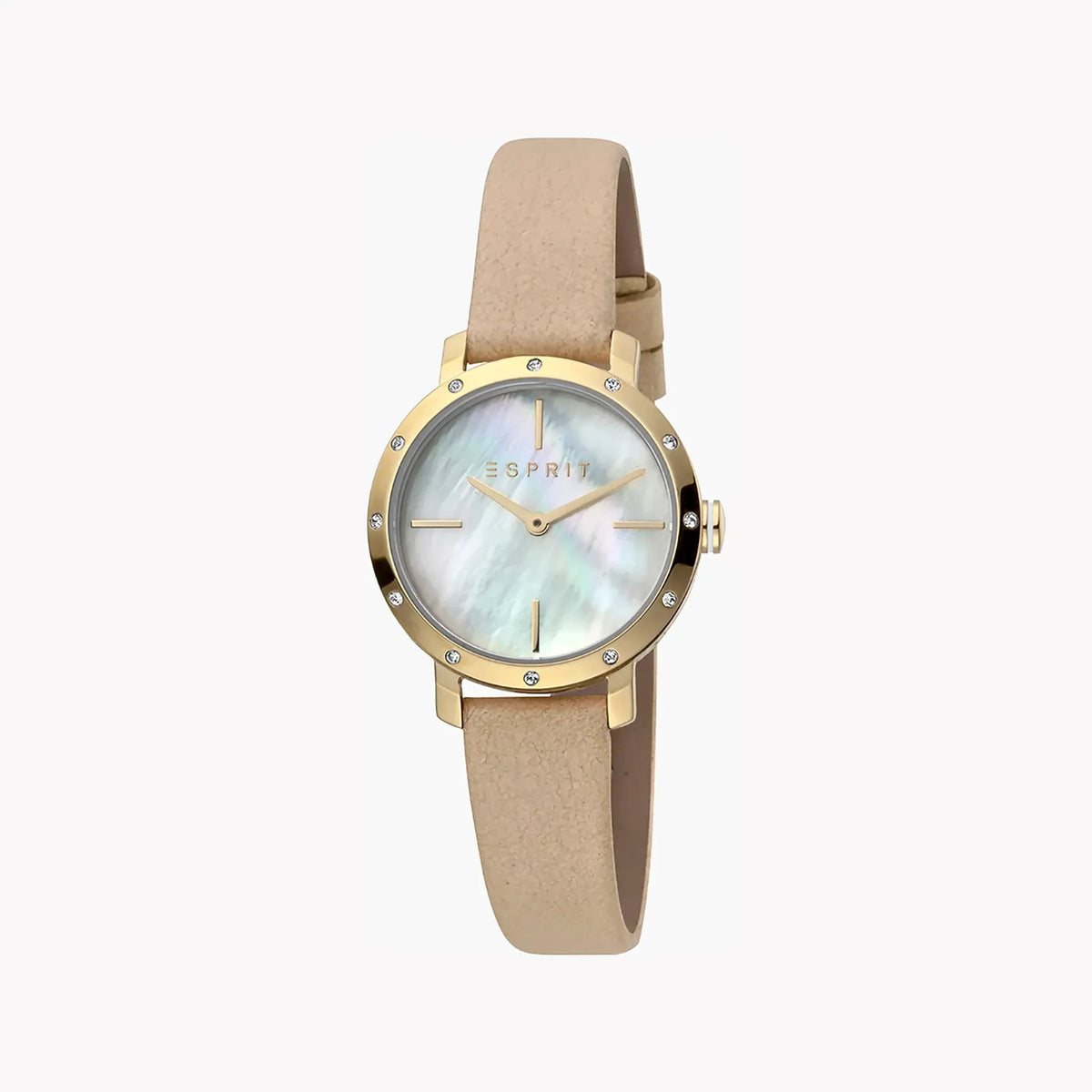 Esprit Women's Beige Leather Watch, White Mother Of Pearls | Es1l123m0016 by ESPRIT