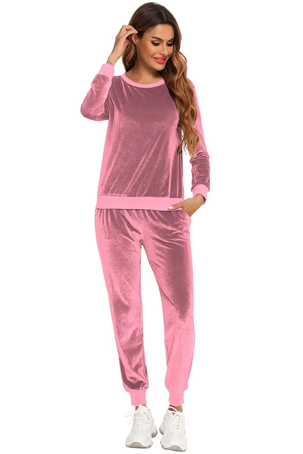 Round Neck Long Sleeve Loungewear Set with Pockets by Partner Label
