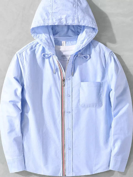 Men's Plus Size Striped Trim Hooded Casual Shacket by Partner Label