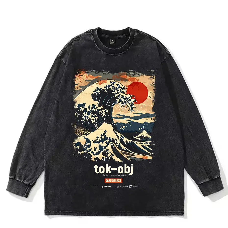 Tokyo Shibuya Wave Graphic T Shirt Men Black Cotton Summer Tee by Vimost Shop
