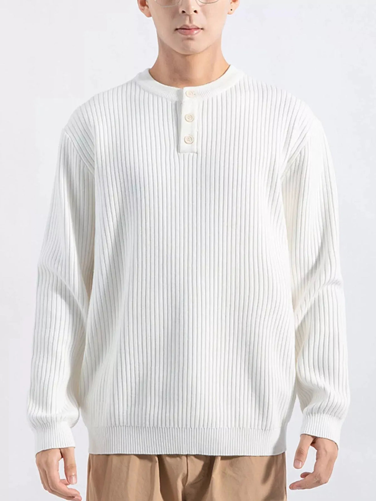 Men's Plus Size Ribbed Button Detail Knit Top by Partner Label