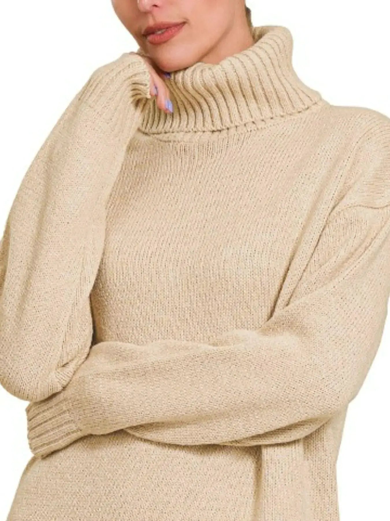 Zenana Turtle Neck Long Sleeve Midi Sweater Dress by Zenana