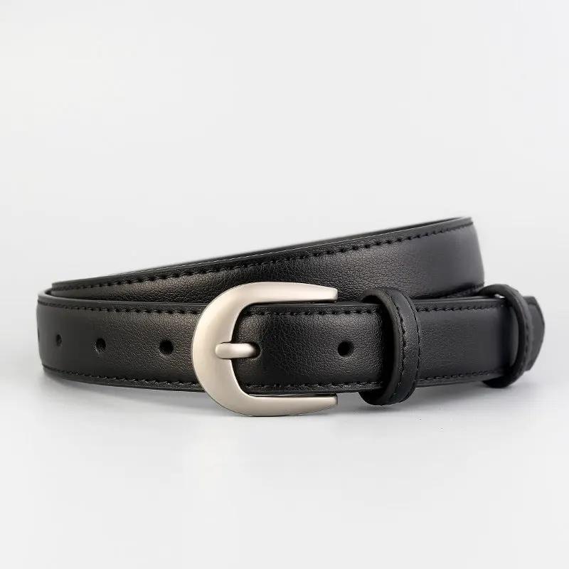 Classic Leather Skinny Belt by Trendsi