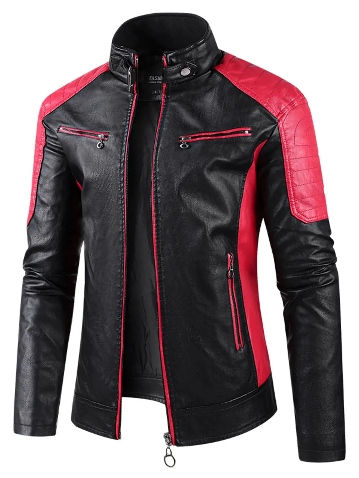 Men's Plus Size Color Block Leather Jacket by Trendsi